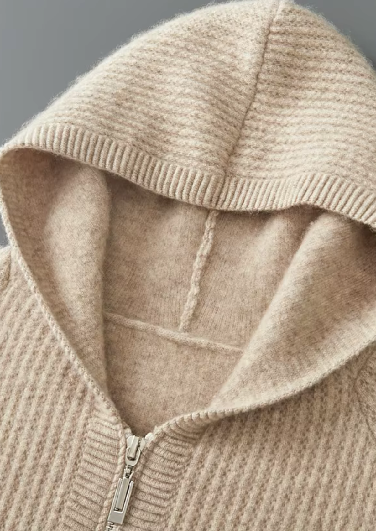 Pure Extra-Fine Merino Wool Ribbed Zipper Hoodie, view 7