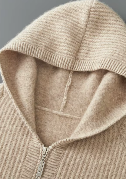 Pure Extra-Fine Merino Wool Ribbed Zipper Hoodie, view 7
