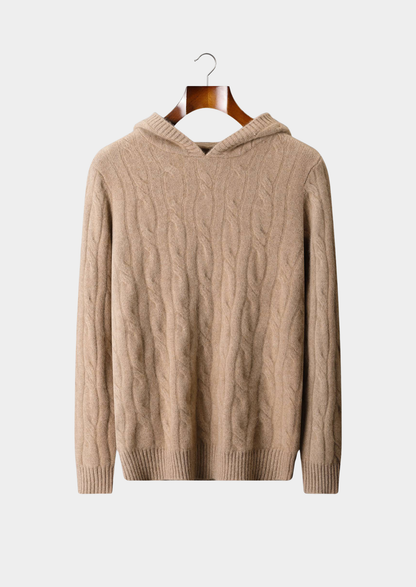 Pure Cashmere Sand Cable Knit Hoodie, view 1