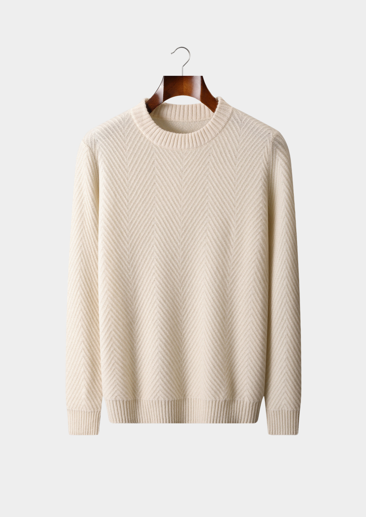 Pure Cashmere Ivory Herringbone Crewneck, view 1