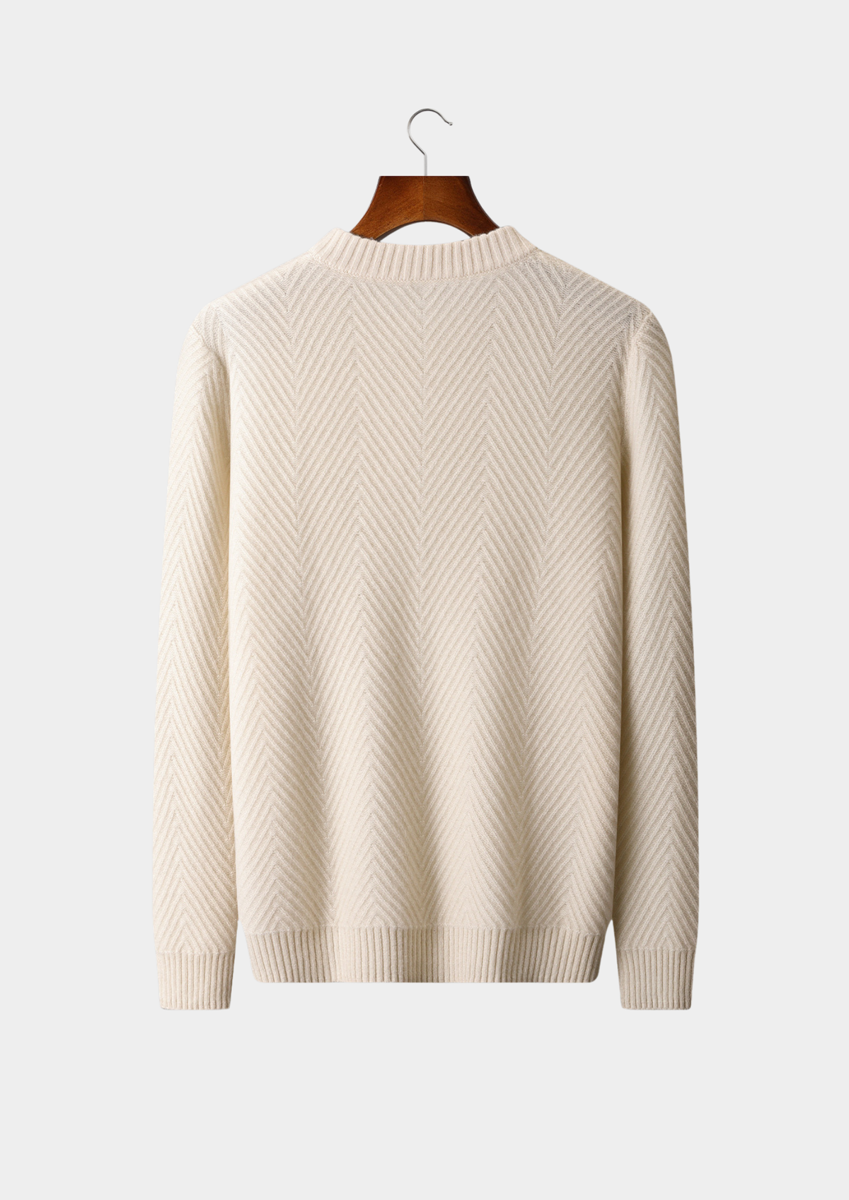 Pure Cashmere Ivory Herringbone Crewneck, view 2