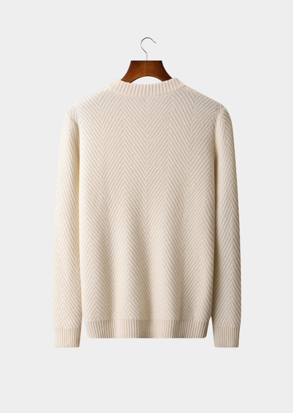 Pure Cashmere Ivory Herringbone Crewneck, view 2