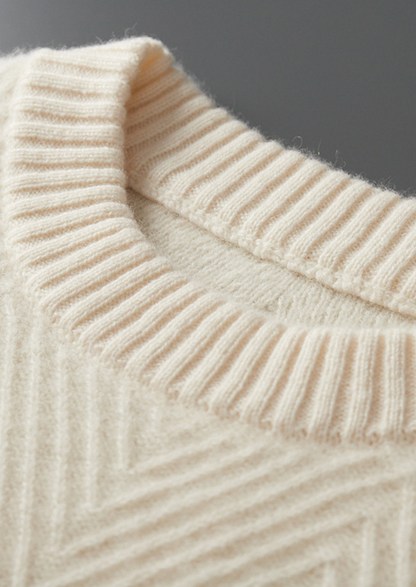 Pure Cashmere Ivory Herringbone Crewneck, view 3