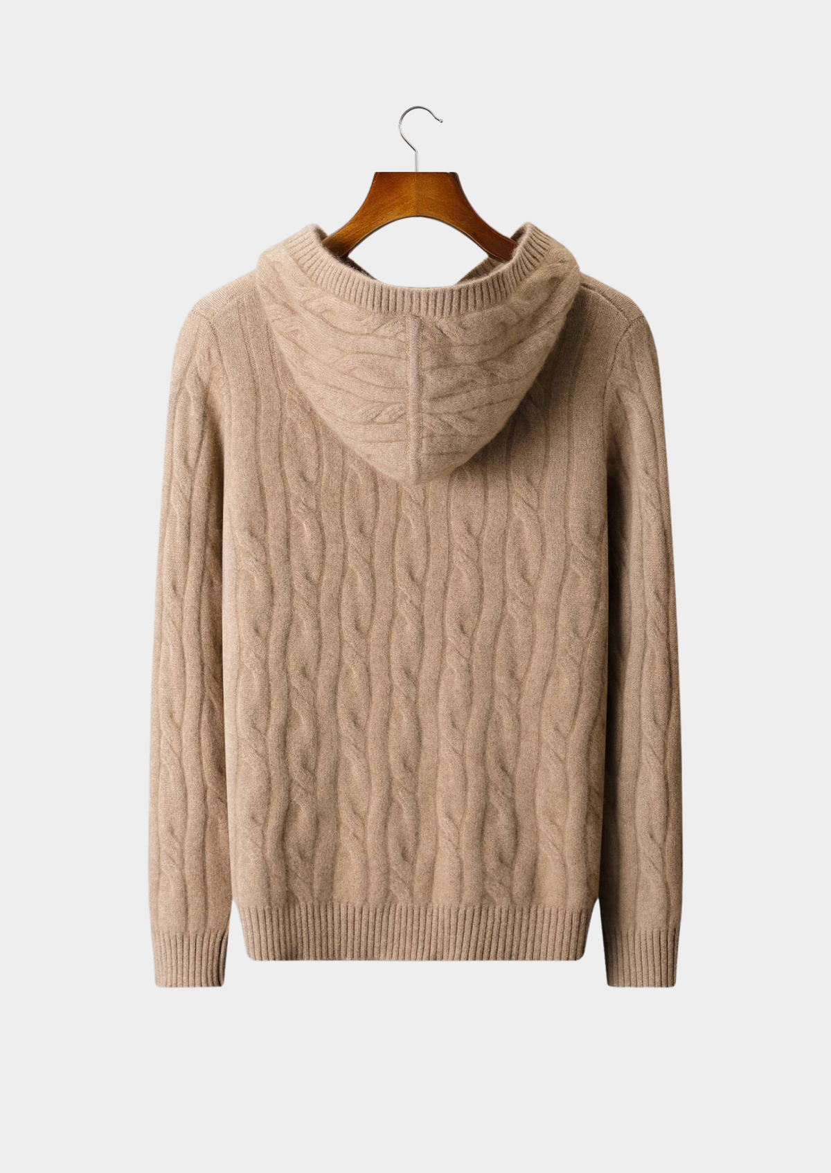 Pure Cashmere Sand Cable Knit Hoodie, view 2