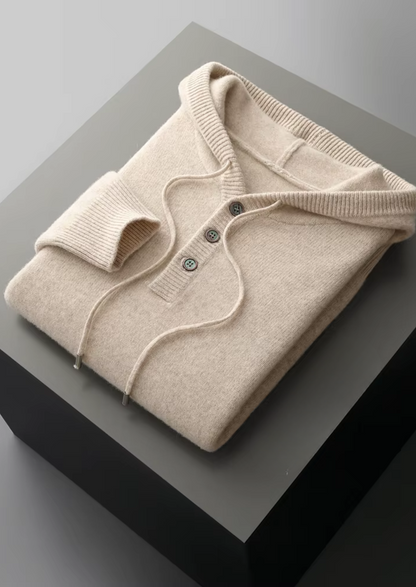Pure Extra-Fine Merino Wool Button Hoodie, view 3
