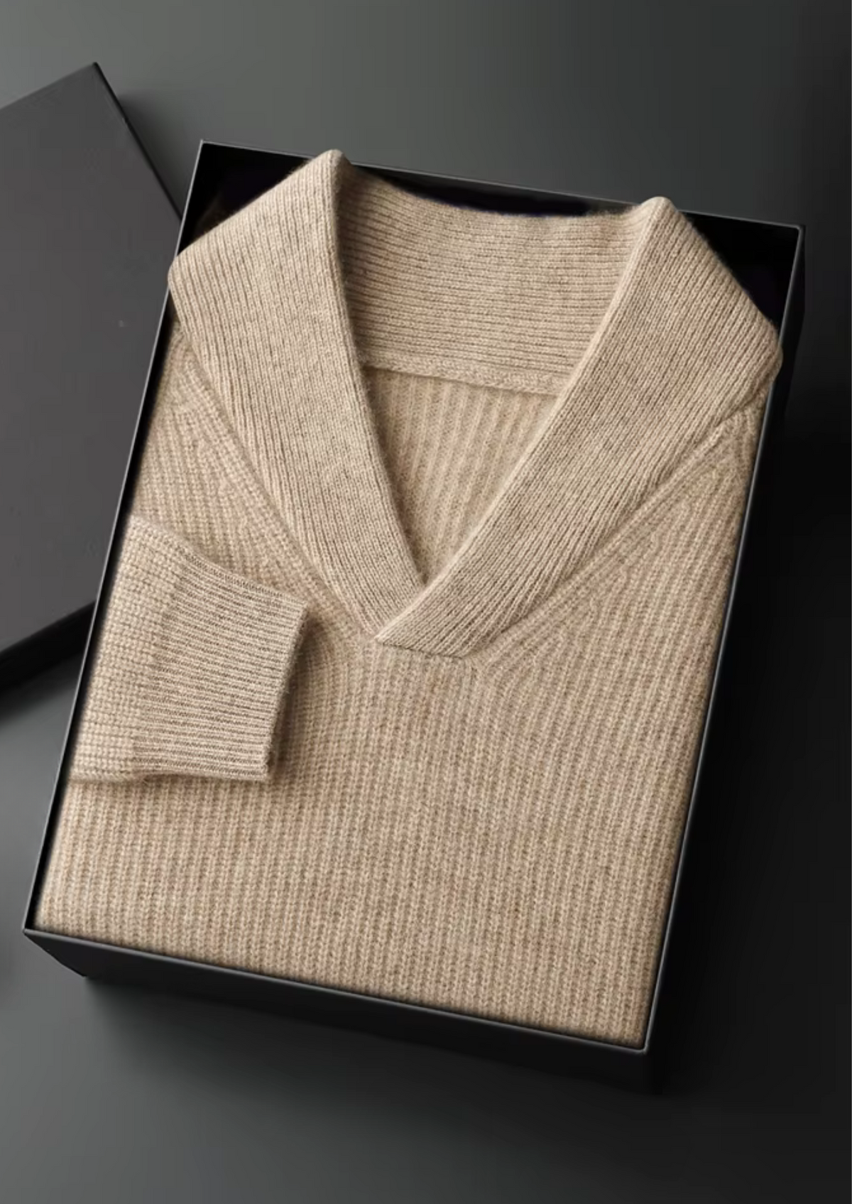 Premium Cashmere Ribbed V-Neck Sweater, view 12