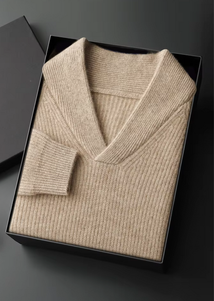 Premium Cashmere Ribbed V-Neck Sweater, view 12