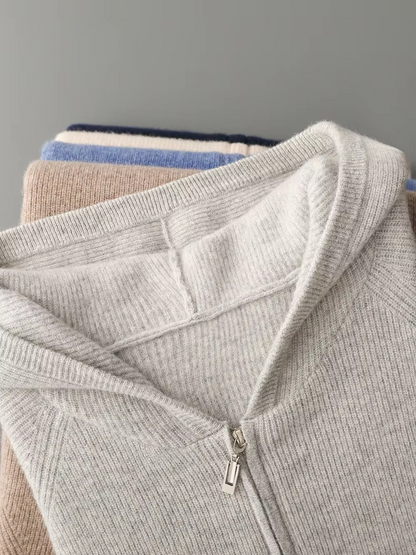 Pure Extra-Fine Merino Wool Ribbed Zip Hoodie, view 14