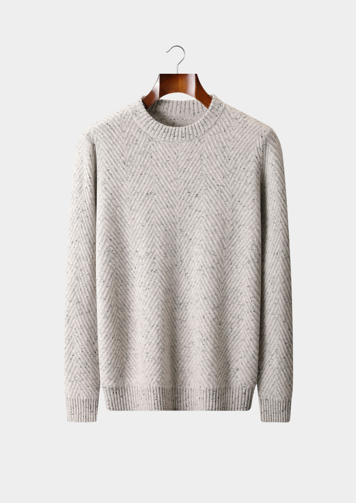 Pure Cashmere Light Gray Herringbone Crewneck, view 1