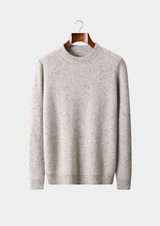 Pull col rond à chevrons en pur cachemire gris clair