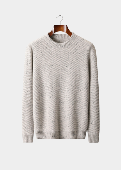 Pure Cashmere Light Gray Herringbone Crewneck, view 1