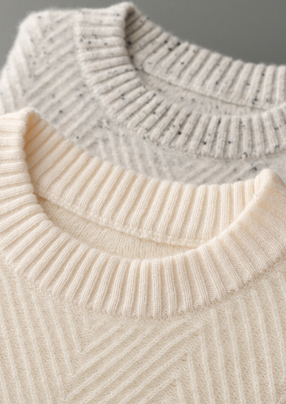Pure Cashmere Light Gray Herringbone Crewneck, view 2