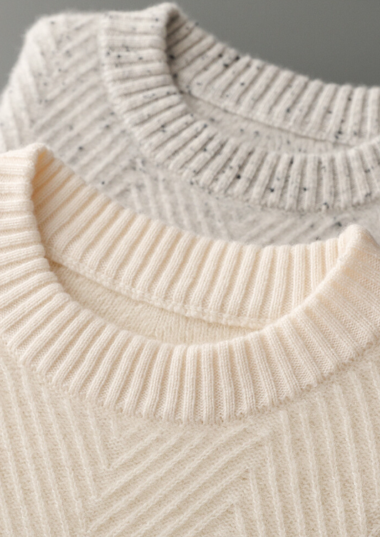 Pure Cashmere Light Gray Herringbone Crewneck, view 2