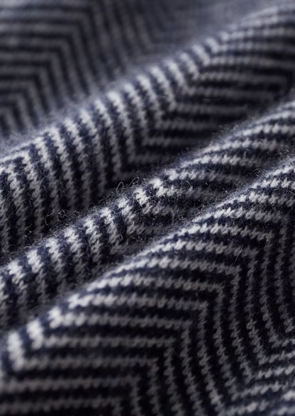 Pure Extra-Fine Merino Wool Navy Blue Herringbone Set, view 4