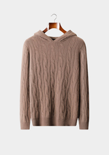 Sweat à capuche torsadé en pur cachemire beige