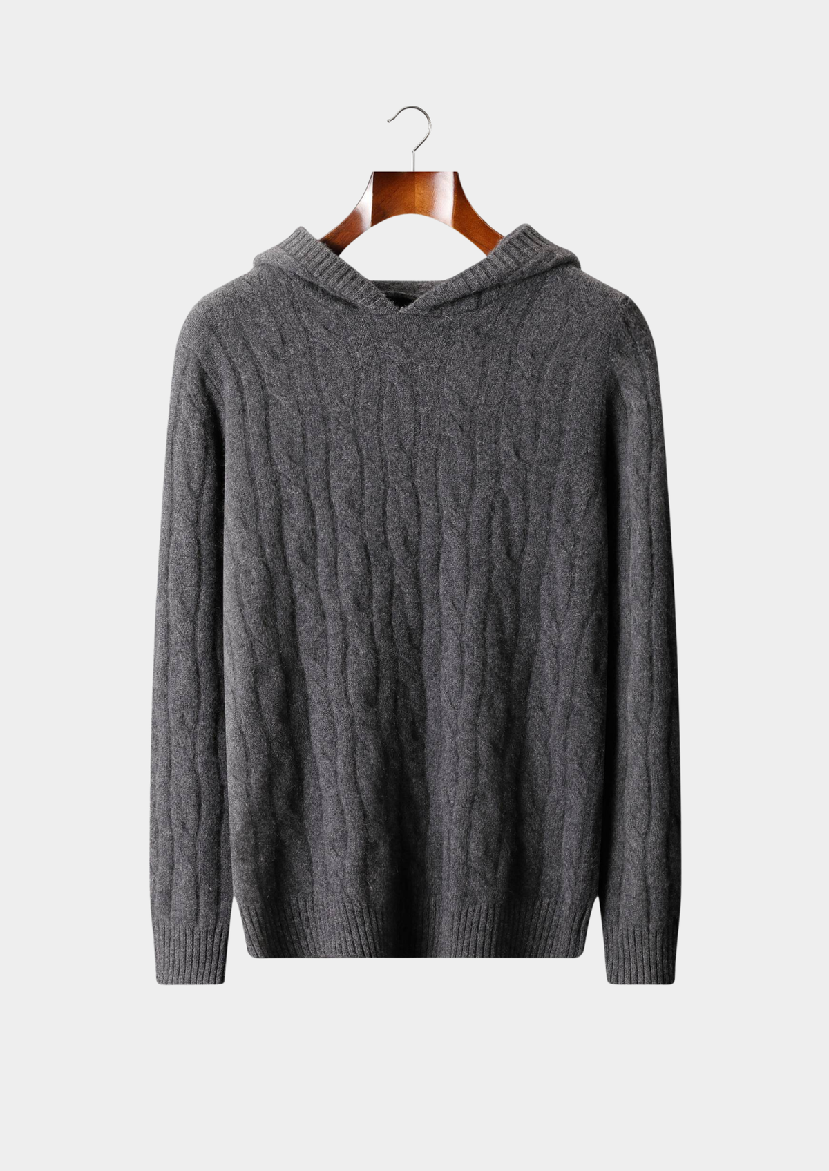 Pure Cashmere Dark Gray Cable Knit Hoodie, view 1