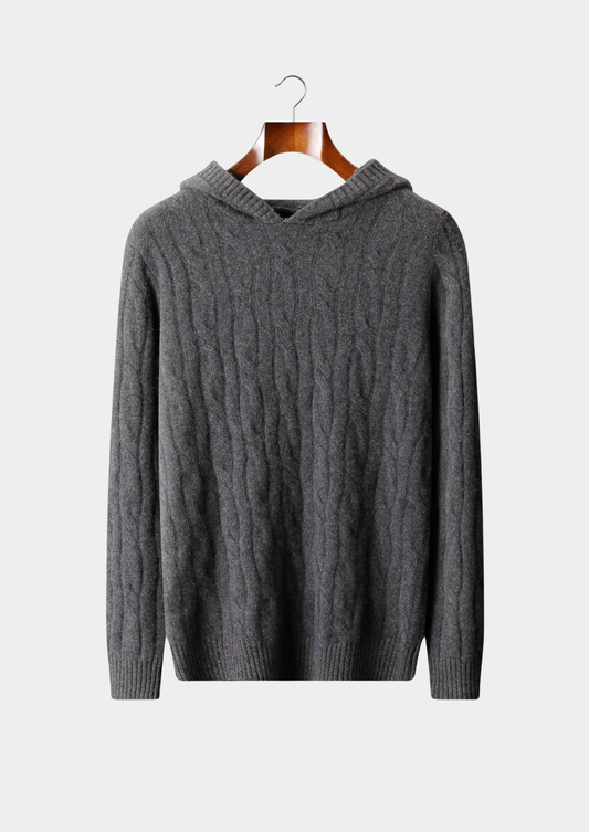 Pure Cashmere Dark Gray Cable Knit Hoodie, view 1