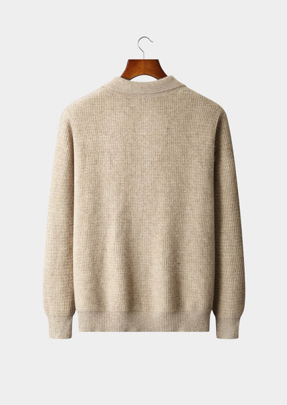 Pure Extra-Fine Merino Wool Textured Zip Polo Cardigan, view 5