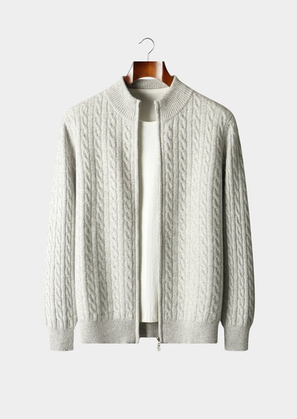 Pure Extra-Fine Merino Wool Cable Knit Zip Cardigan, view 10
