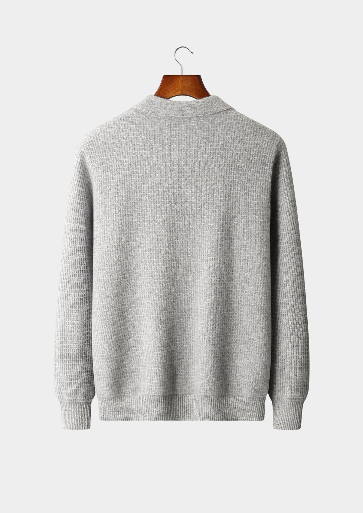 Pure Extra-Fine Merino Wool Textured Zip Polo Cardigan, view 2