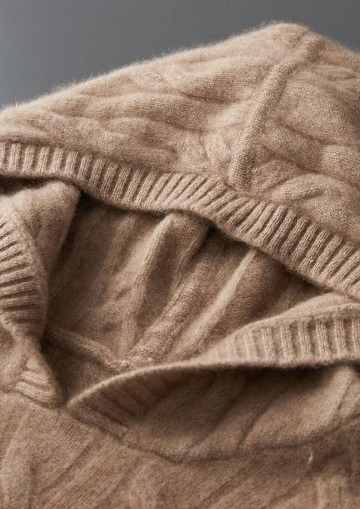 Pure Cashmere Sand Cable Knit Hoodie, view 4
