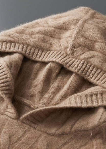 Pure Cashmere Sand Cable Knit Hoodie, view 4