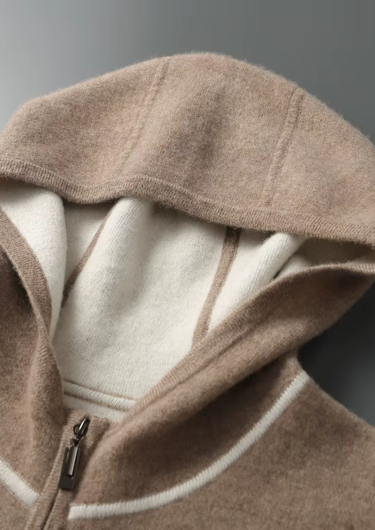 Premium Cashmere Two Tone Zipper Hoodie, view 6