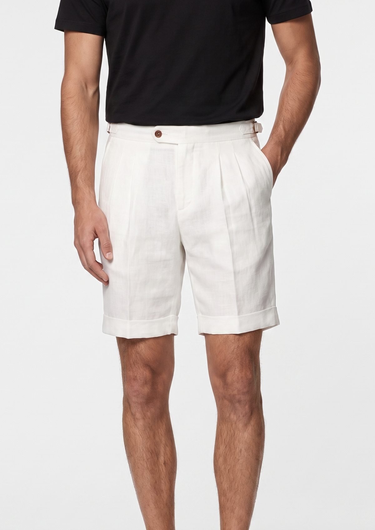 White Pleated Linen Positano Shorts, view 1