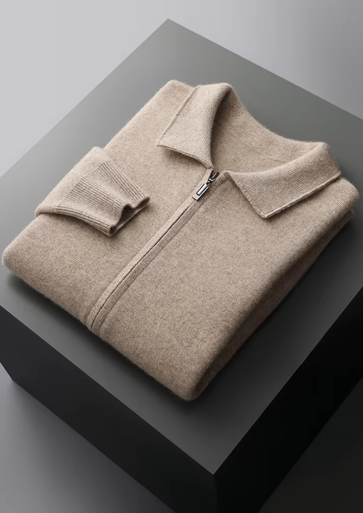 Pure Extra-Fine Merino Wool Zip Polo Cardigan, view 3