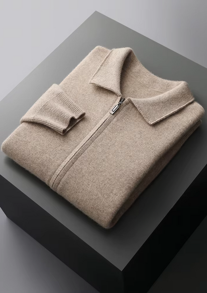 Pure Extra-Fine Merino Wool Zip Polo Cardigan, view 3