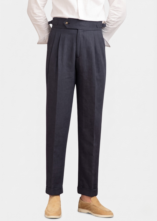Ercolano Pleated Coastal Trousers - Navy Blue, view 1