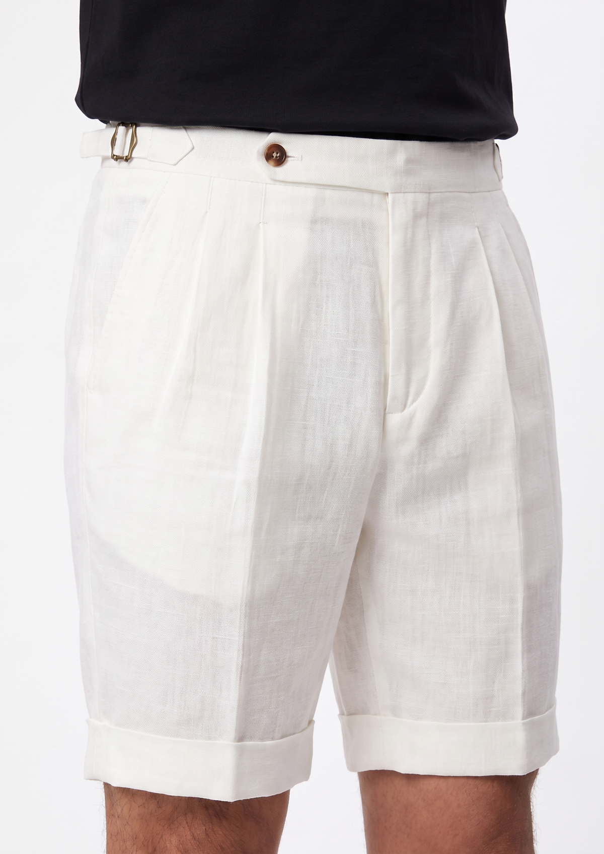 White Pleated Linen Positano Shorts, view 2
