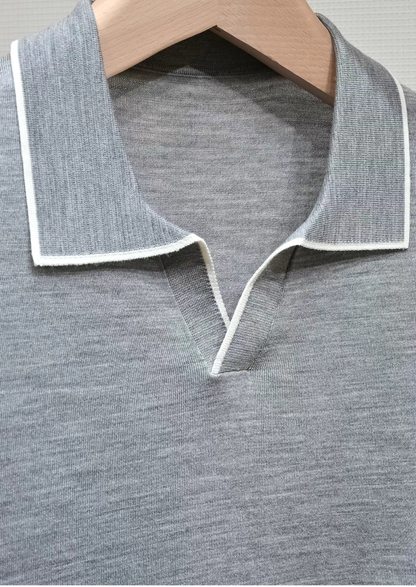 Ellis Light Gray Lightweight Polo Shirt, view 6
