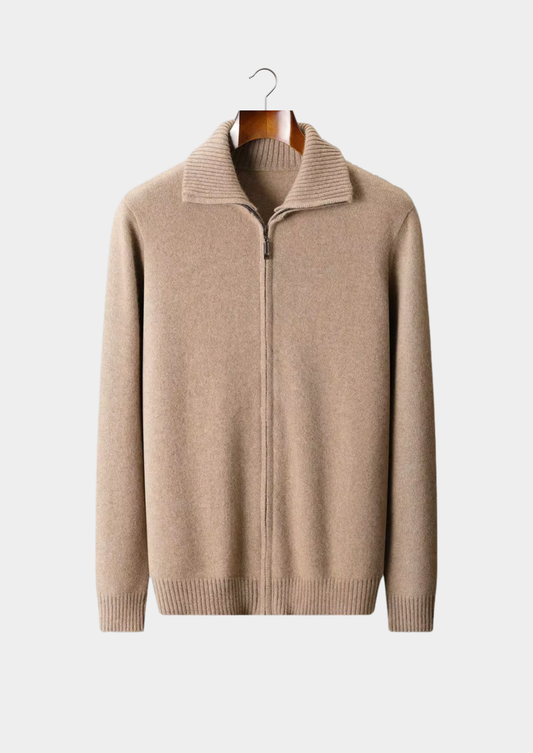 Pure Cashmere Beige Funnel Neck Cardigan, view 1