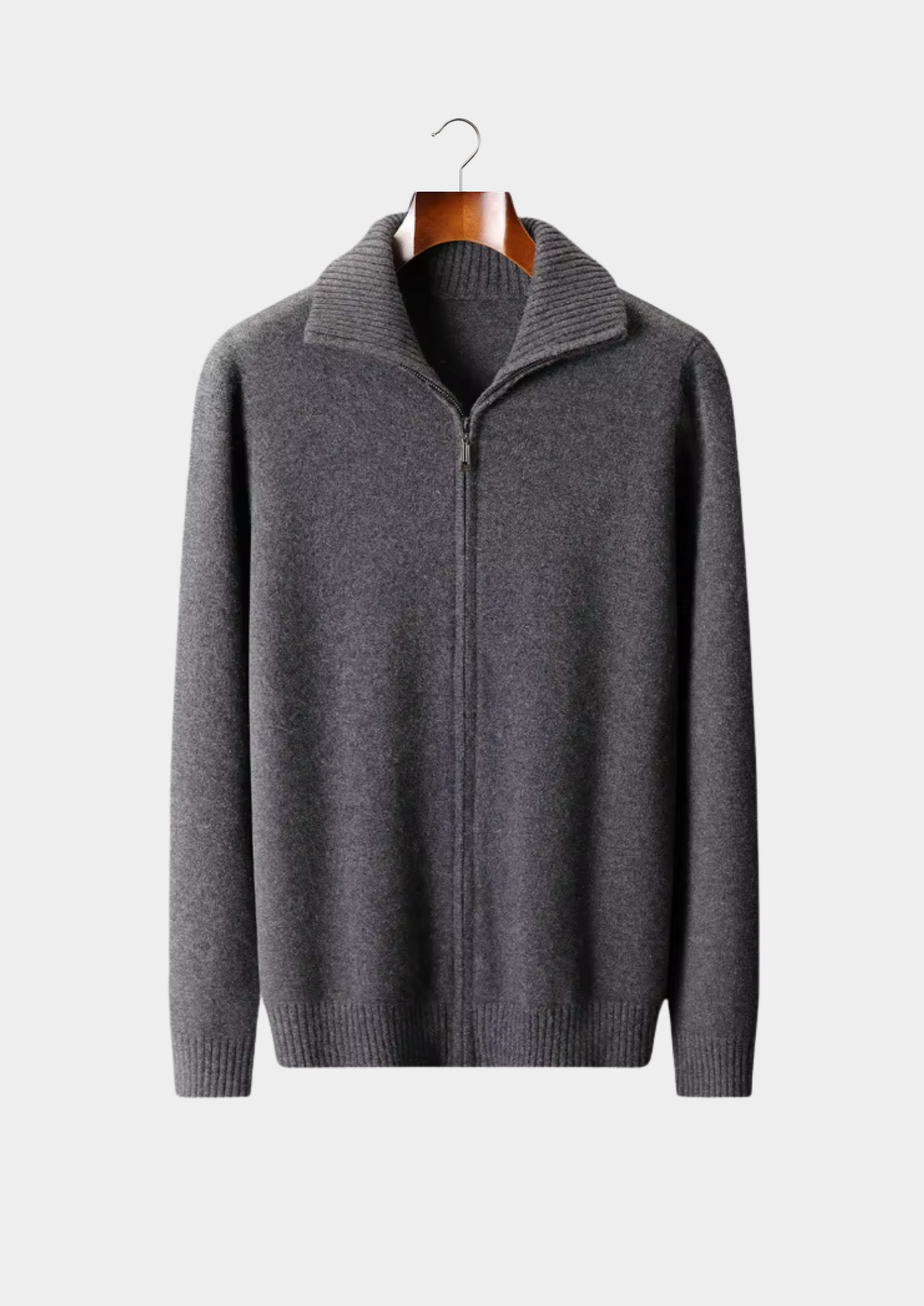 Pure Cashmere Dark Gray Funnel Neck Cardigan, view 1