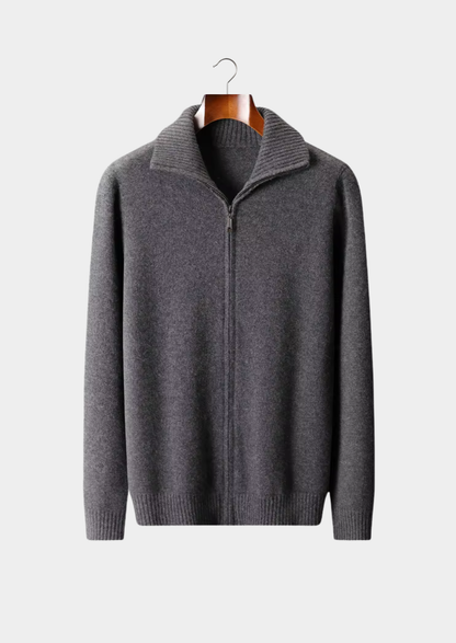Pure Cashmere Dark Gray Funnel Neck Cardigan, view 1