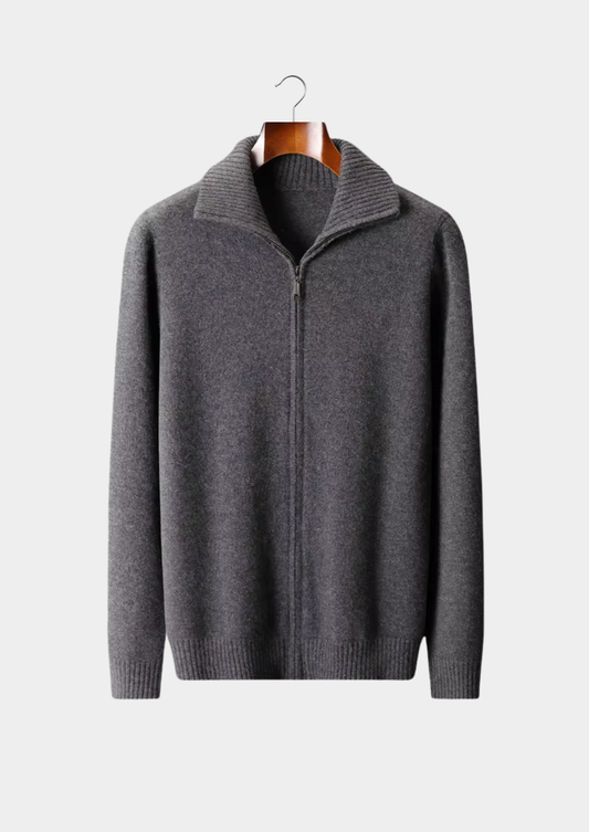 Pure Cashmere Dark Gray Funnel Neck Cardigan, view 1
