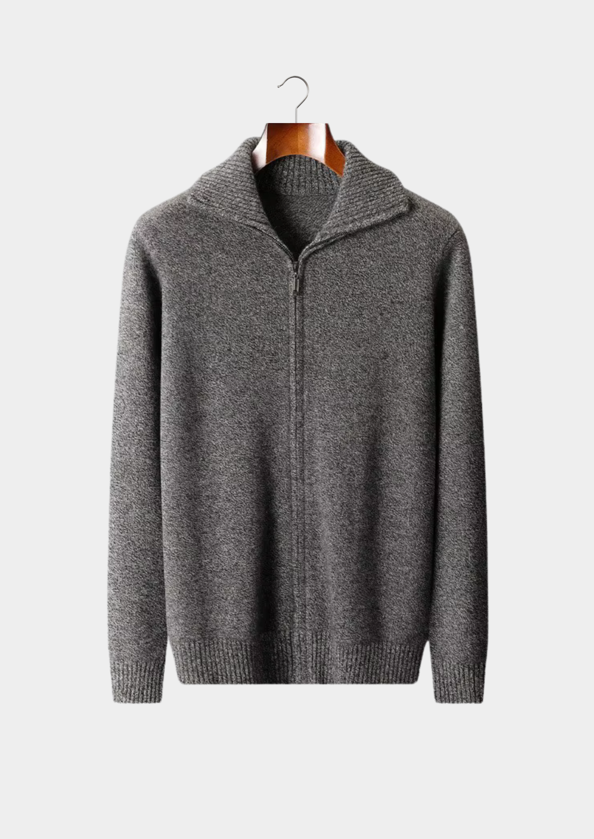 Pure Cashmere Heather Gray Funnel Neck Cardigan, view 1