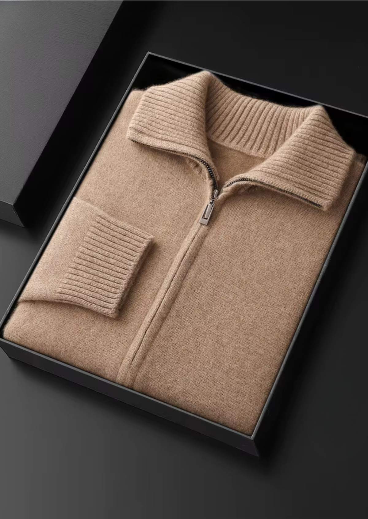 Pure Cashmere Beige Funnel Neck Cardigan, view 3