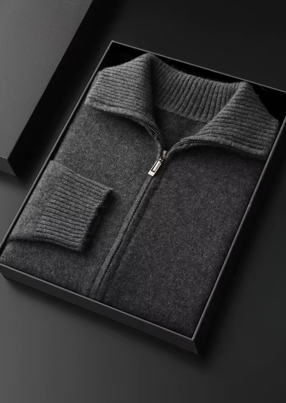 Pure Cashmere Dark Gray Funnel Neck Cardigan, view 3