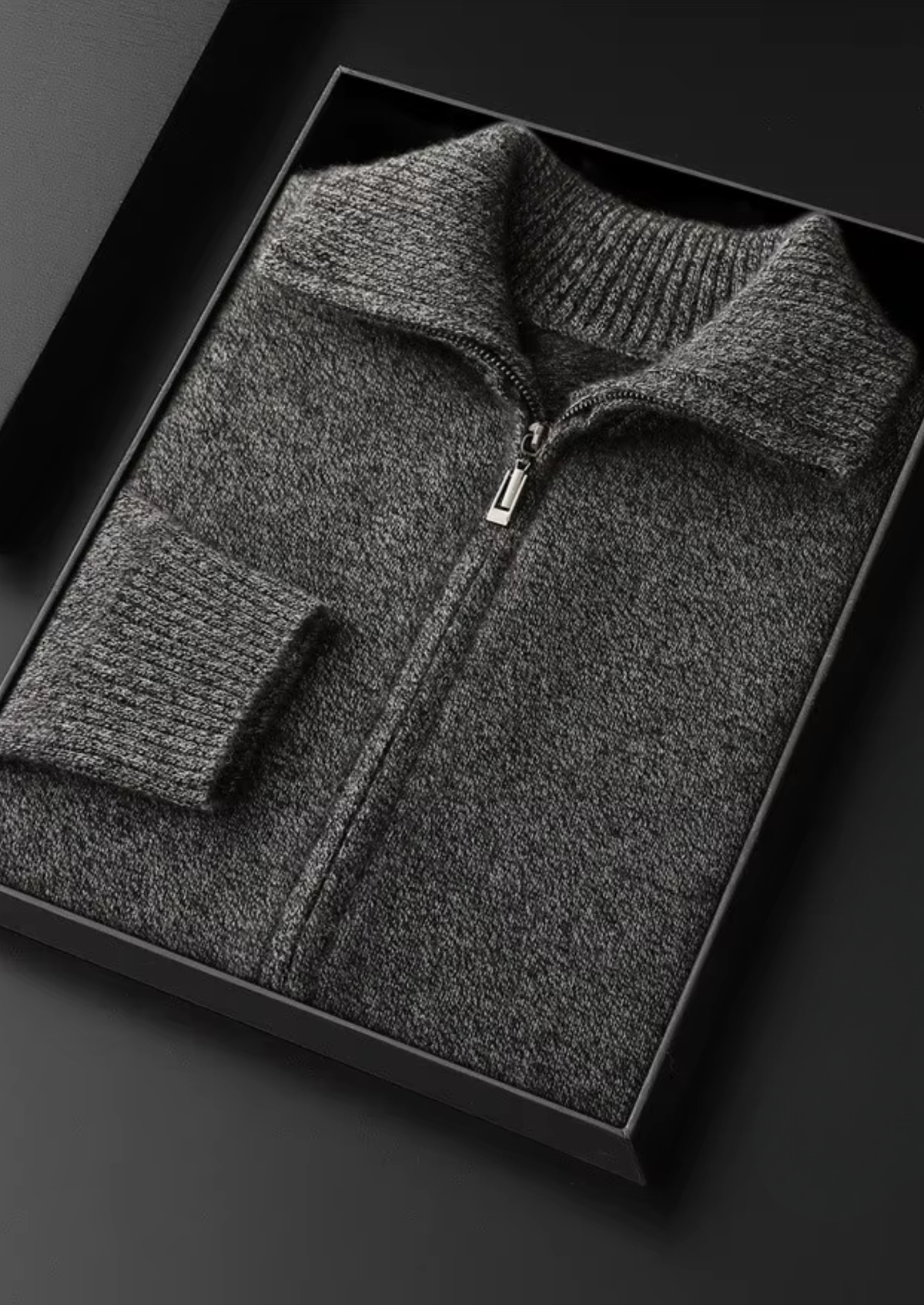Pure Cashmere Heather Gray Funnel Neck Cardigan, view 3