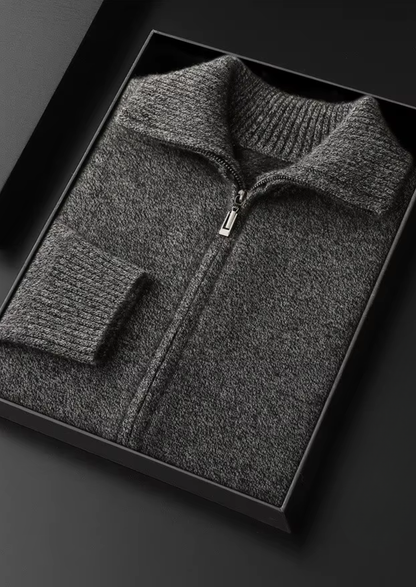 Pure Cashmere Heather Gray Funnel Neck Cardigan, view 3