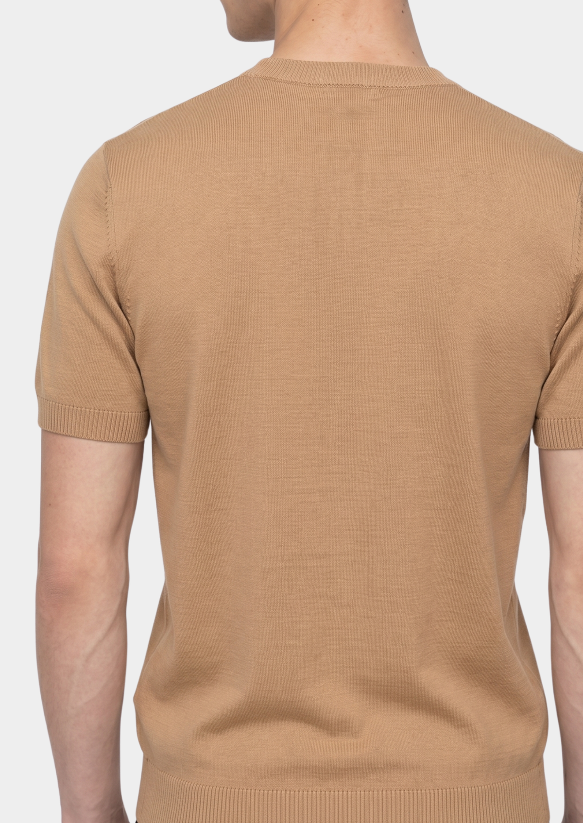 Essential Beige Knitted Crewneck T-Shirt, view 2