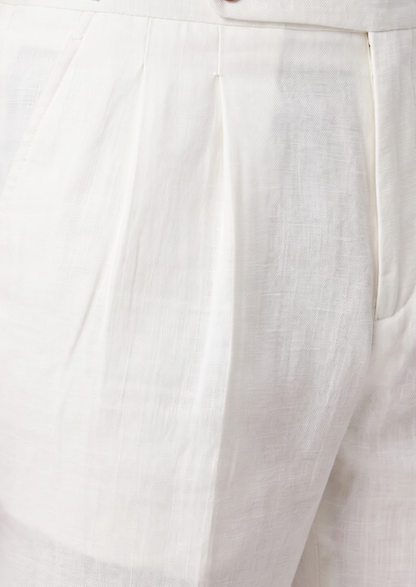 White Pleated Linen Positano Shorts, view 3