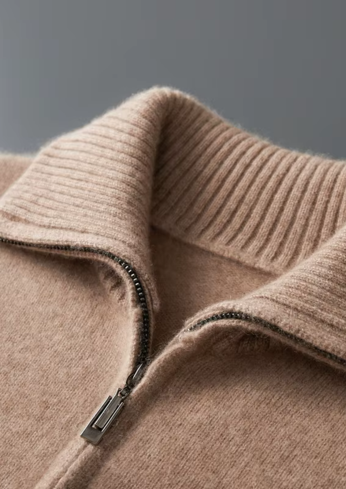 Pure Cashmere Beige Funnel Neck Cardigan, view 5