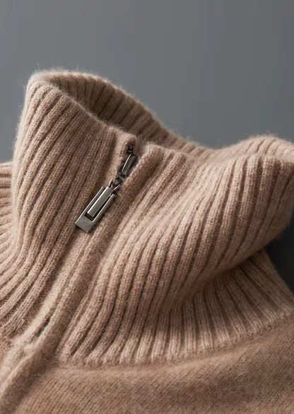 Pure Cashmere Beige Funnel Neck Cardigan, view 4