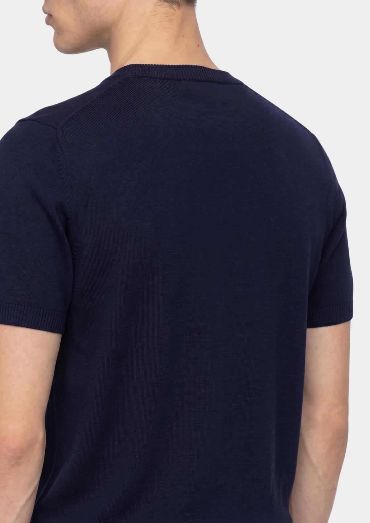 Essential Navy Blue Knitted Crewneck T-Shirt, view 2