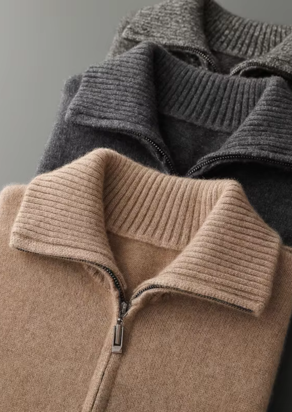 Pure Cashmere Heather Gray Funnel Neck Cardigan, view 2