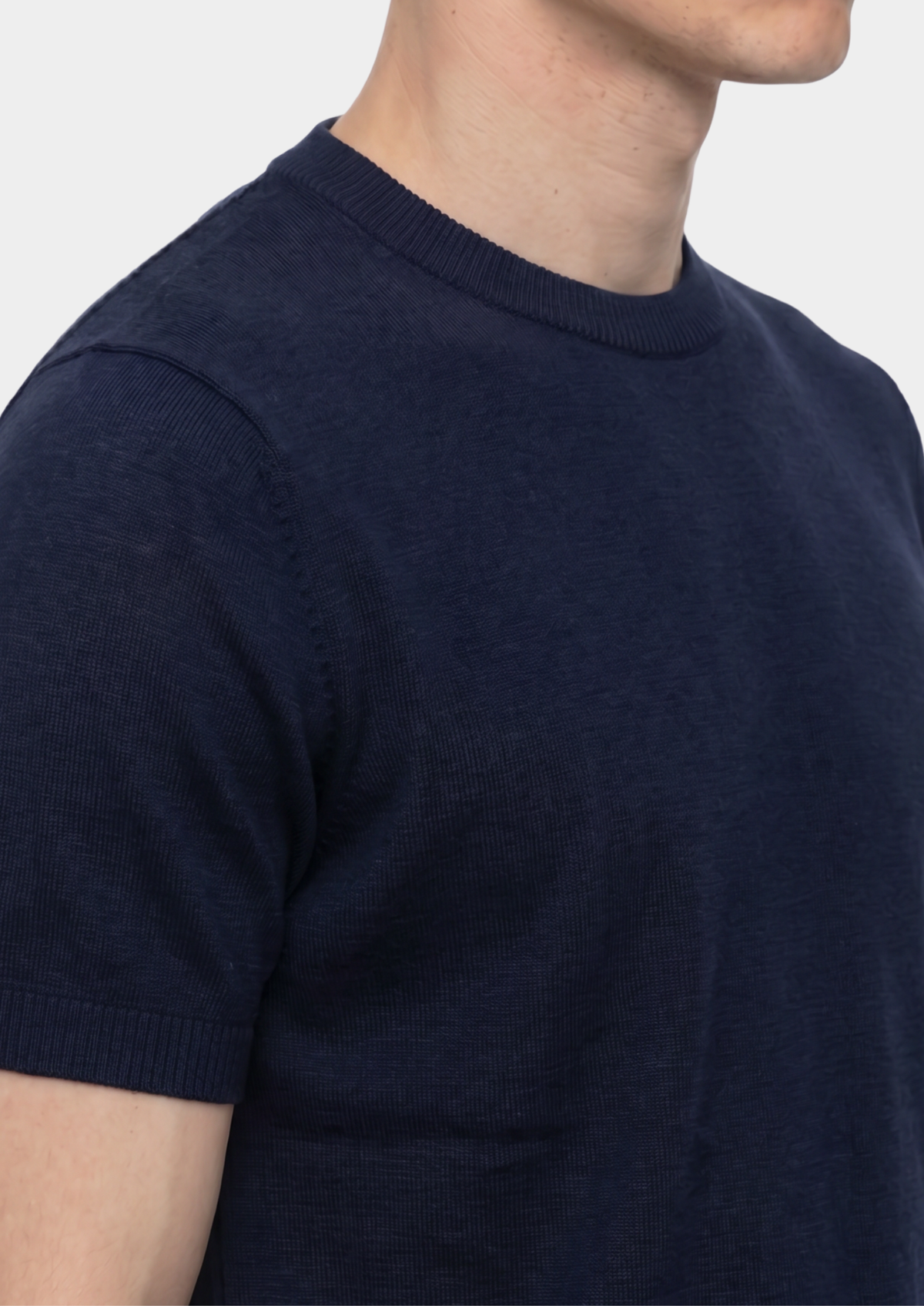 Essential Navy Blue Knitted Crewneck T-Shirt, view 4