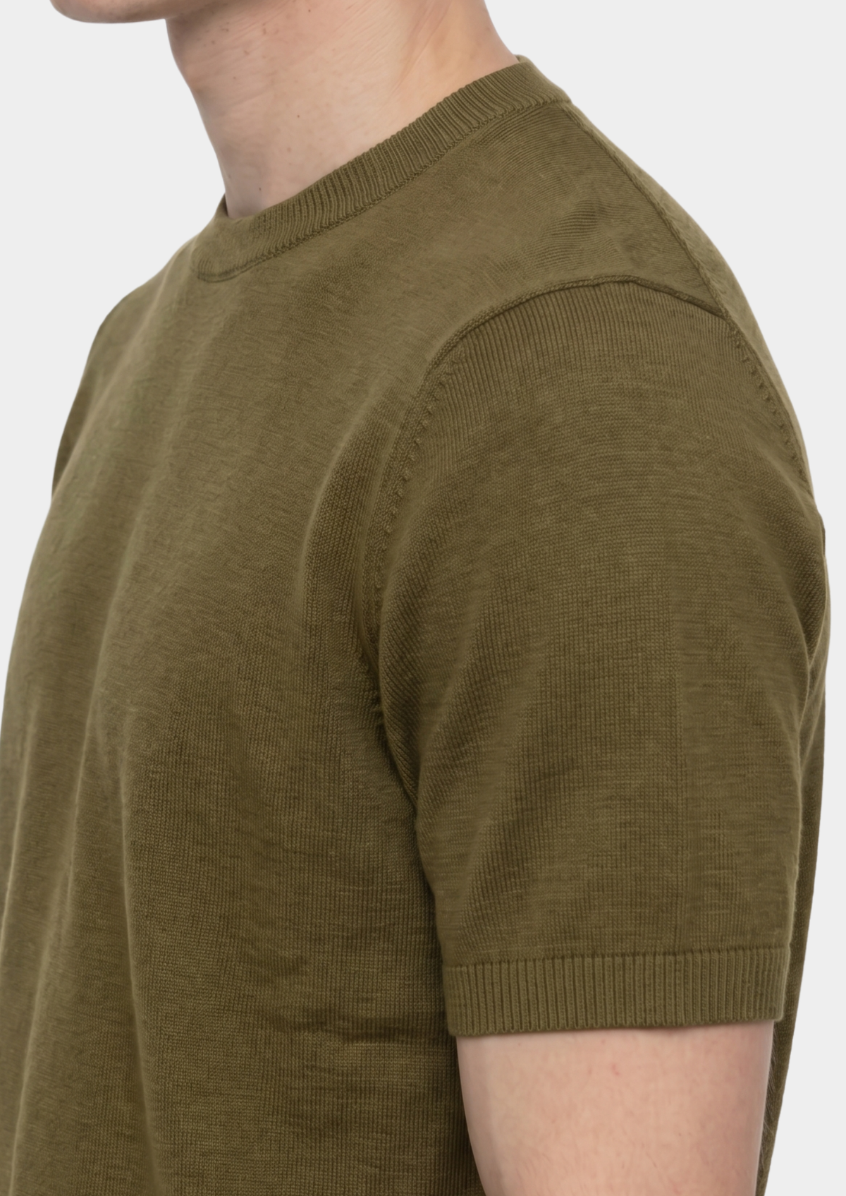 Essential Olive Knitted Crewneck T-Shirt, view 2